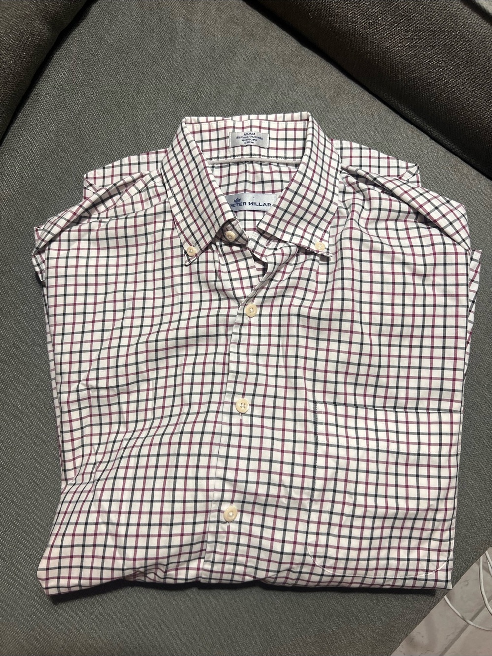 Peter Millar White Button-Down Shirt with Red and Navy Windowpane